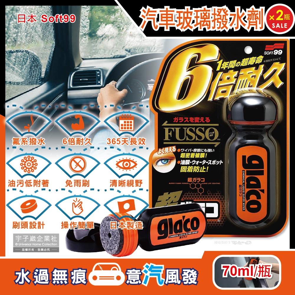(2瓶超值組)日本Soft99-免雨刷超級氟素6倍耐久力防雨車用驅水玻璃精(C236)70ml/瓶✿70D033